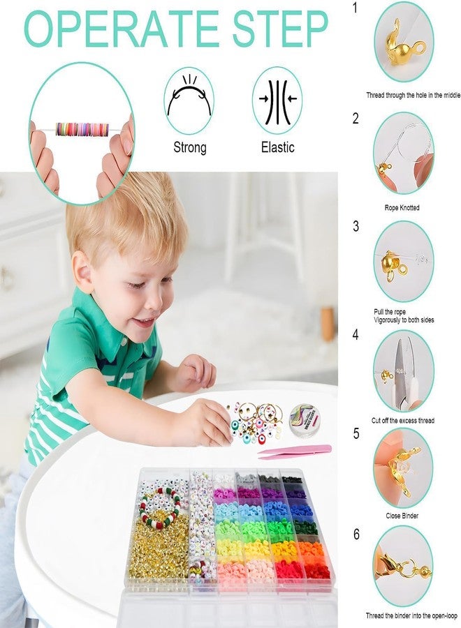 CLOSAL® Clay Beads Bracelet Making Kit,24 Color DIY Flat Preppy Beads for Friendship Jewelry Making,Polymer Heishi Beads with Charms Gifts for Teen Girls Crafts for Ages 4-12 - Image 3